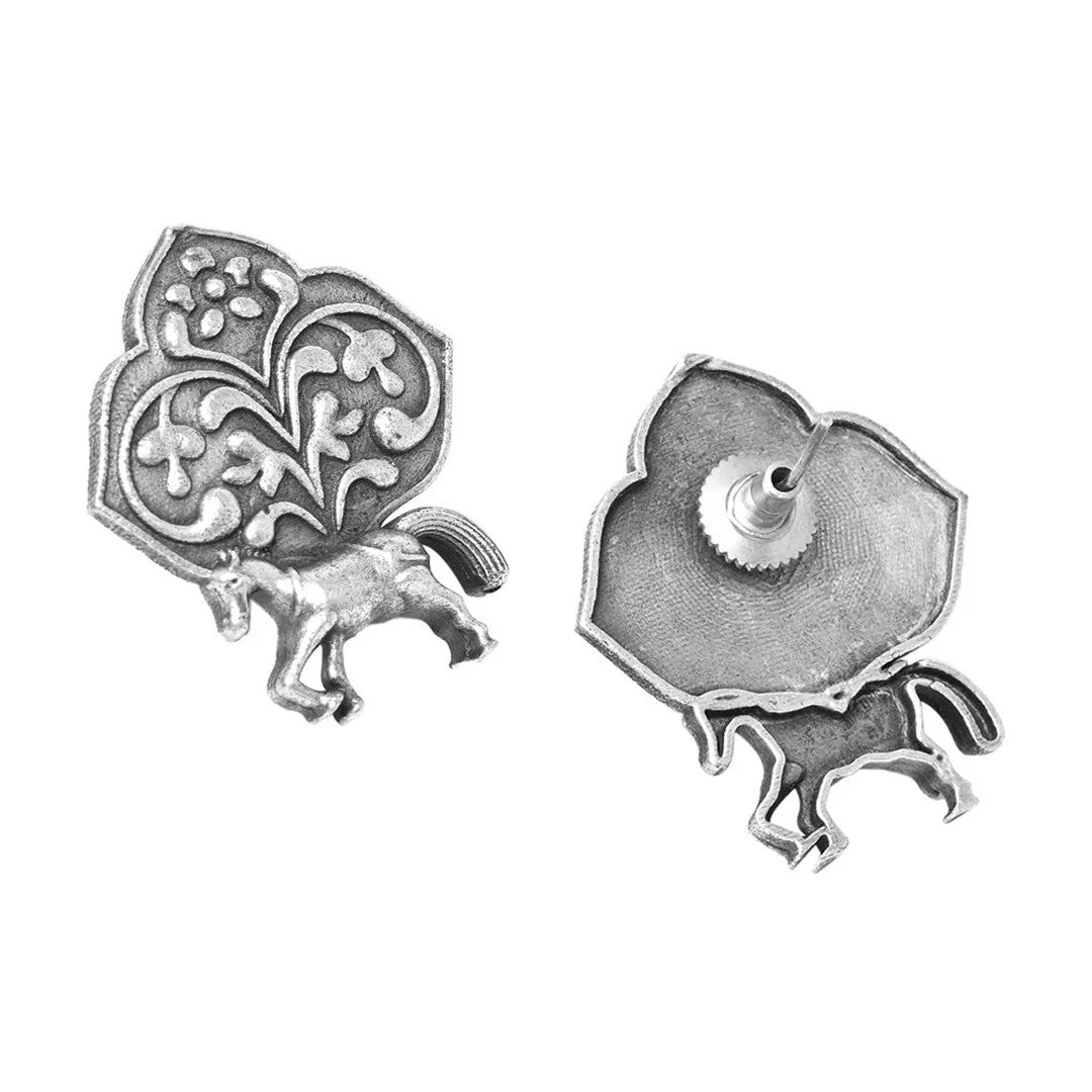 Horse Design Silver Look-alike Stud Earrings