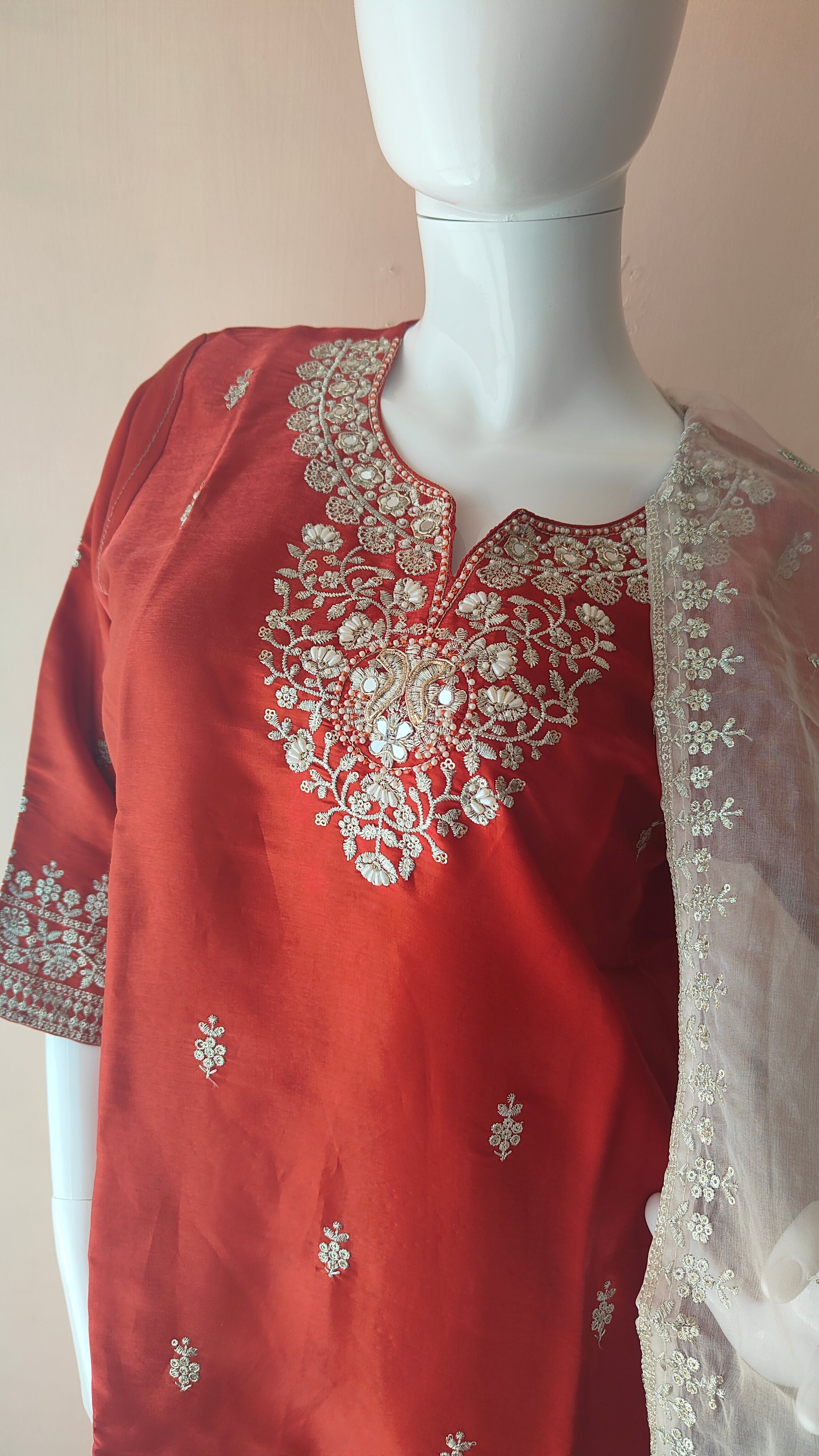 White Pearls Beaded Earrings, Handmade Sequin Embroidery Earrings (MKMH1001)