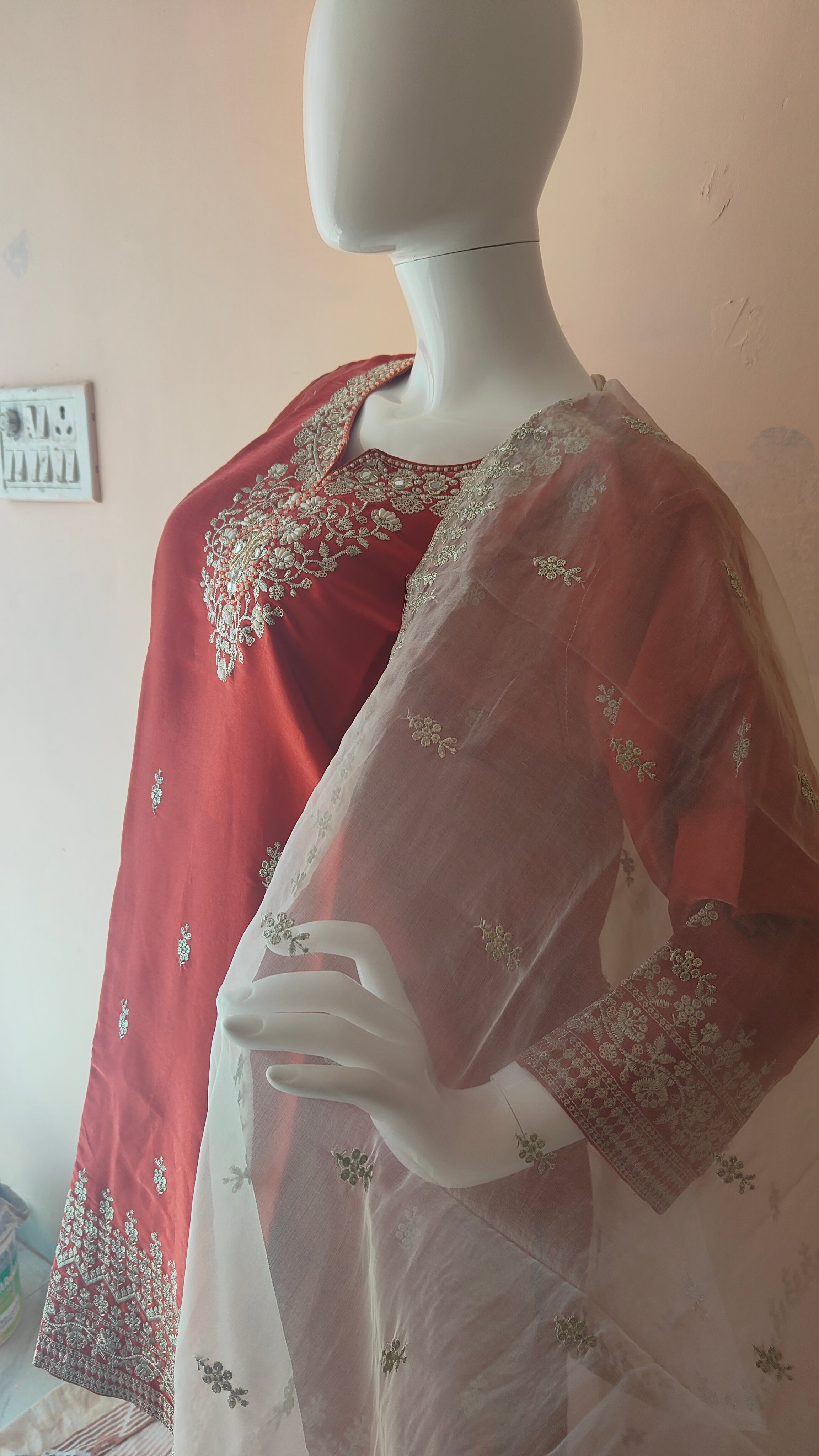 White Pearls Beaded Earrings, Handmade Sequin Embroidery Earrings (MKMH1001)