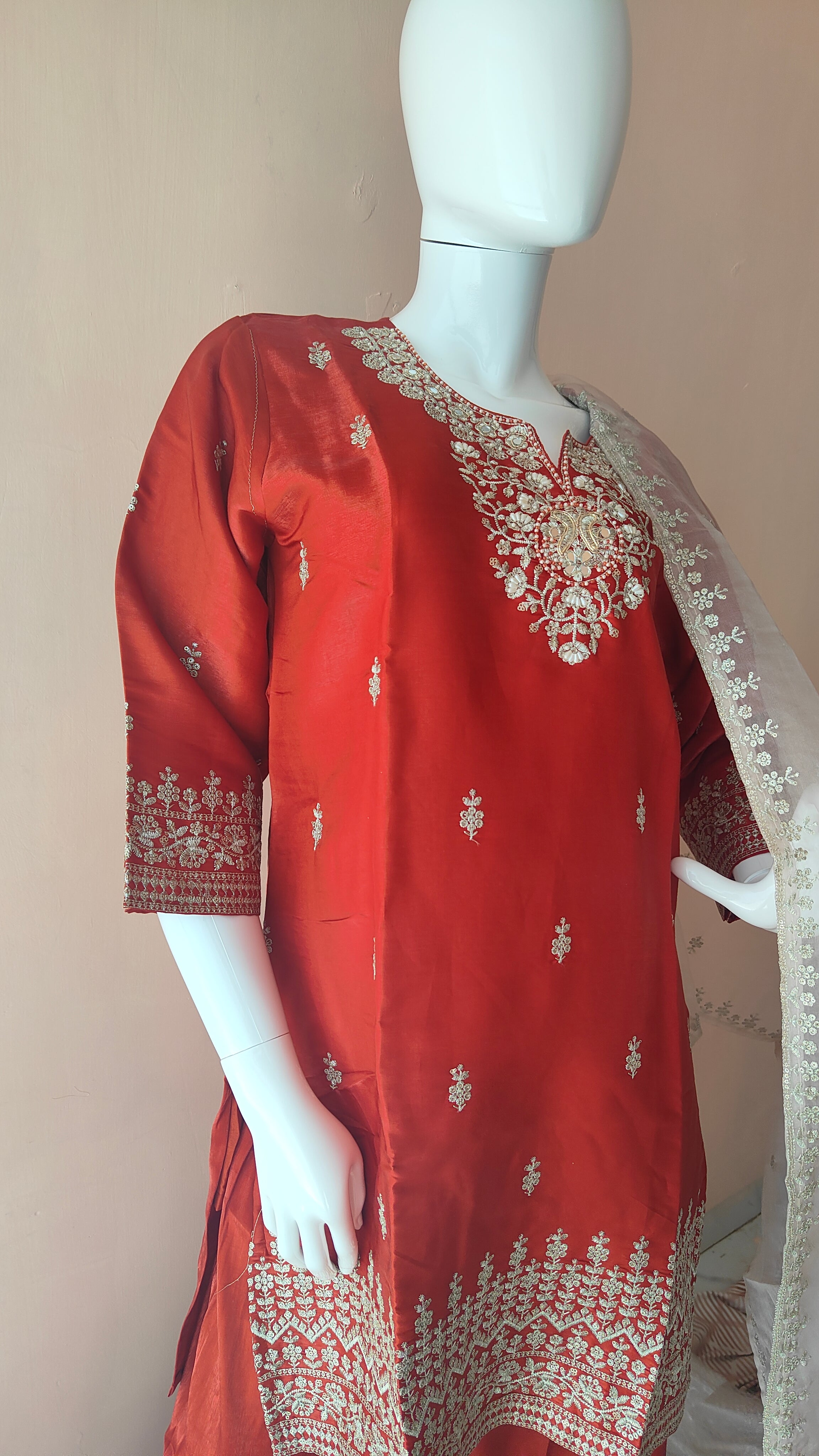 White Pearls Beaded Earrings, Handmade Sequin Embroidery Earrings (MKMH1001)