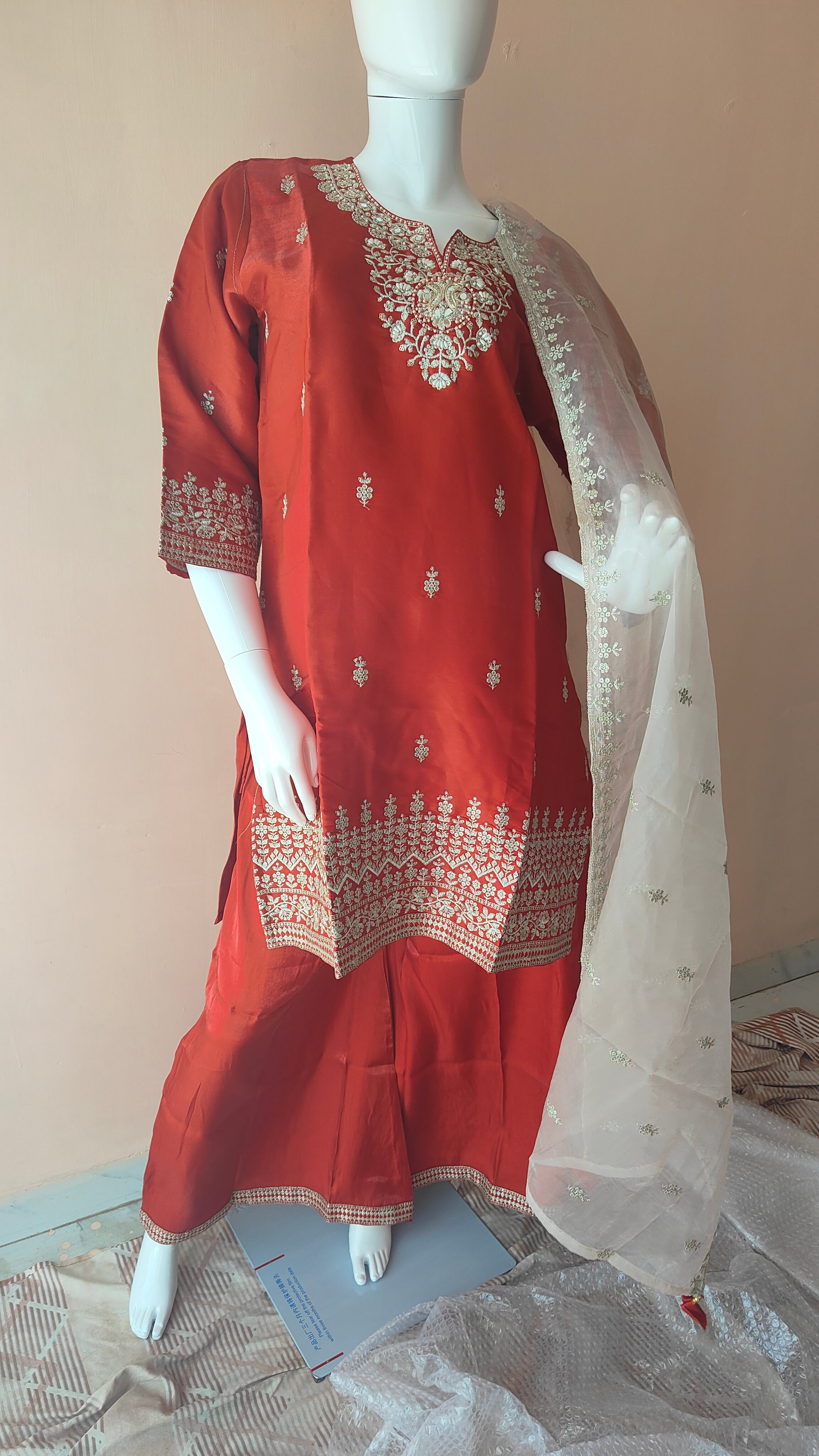 White Pearls Beaded Earrings, Handmade Sequin Embroidery Earrings (MKMH1001)