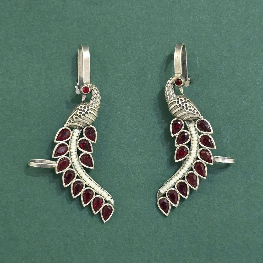 Indian Traditional Oxidized Peacock Motif Bugadi Ear Cuff Earrings
