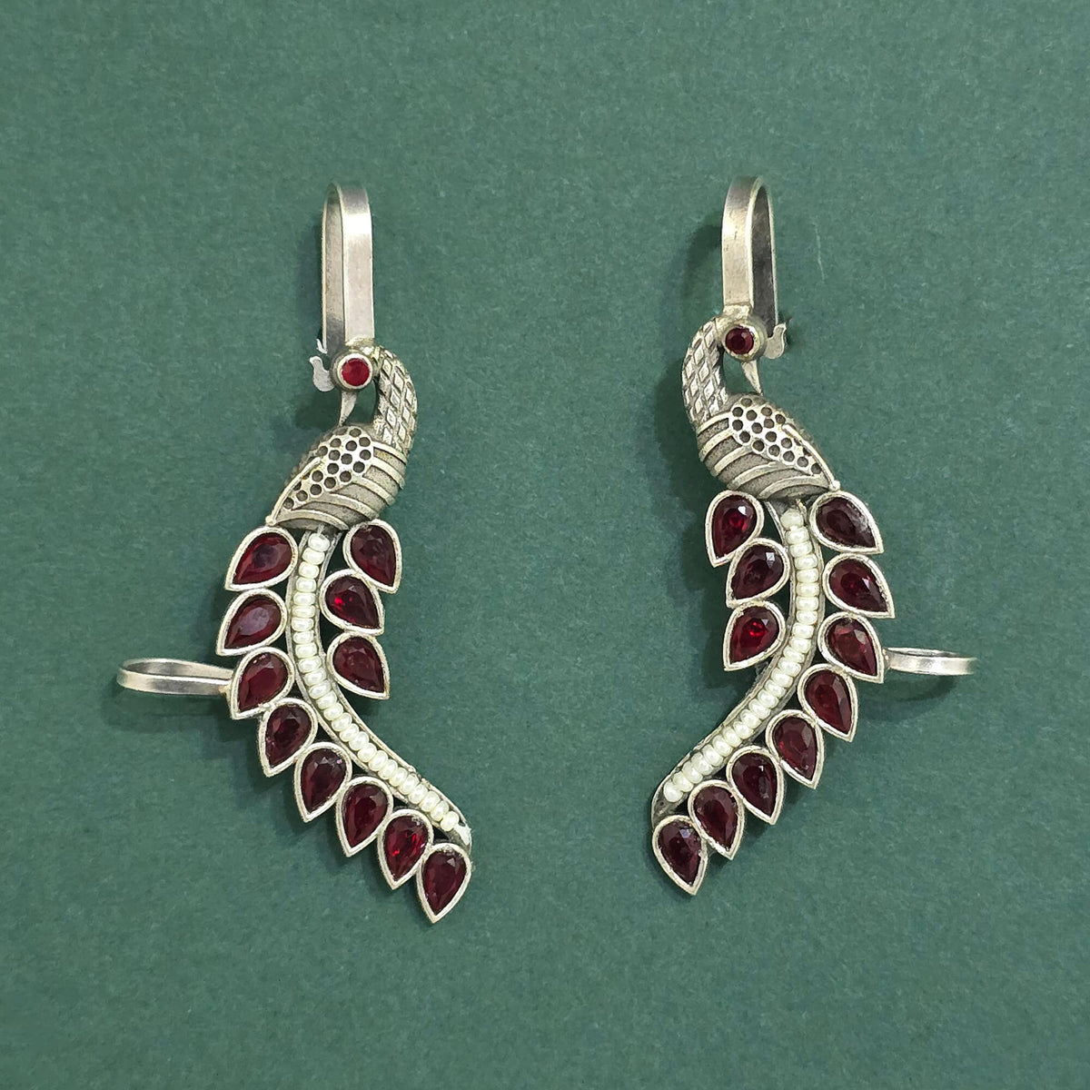 Indian Traditional Oxidized Peacock Motif Bugadi Ear Cuff Earrings