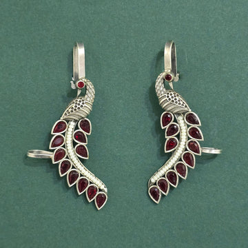 Indian Traditional Oxidized Peacock Motif Bugadi Ear Cuff Earrings