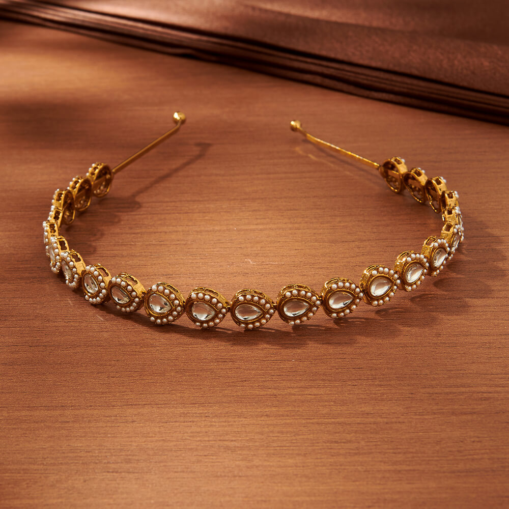 Indo-Western Classic Kundan & Pearl Embellished Hair Band