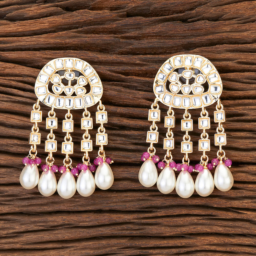 Indo-Western Kundan & Pearl Embellished Dangler Earrings