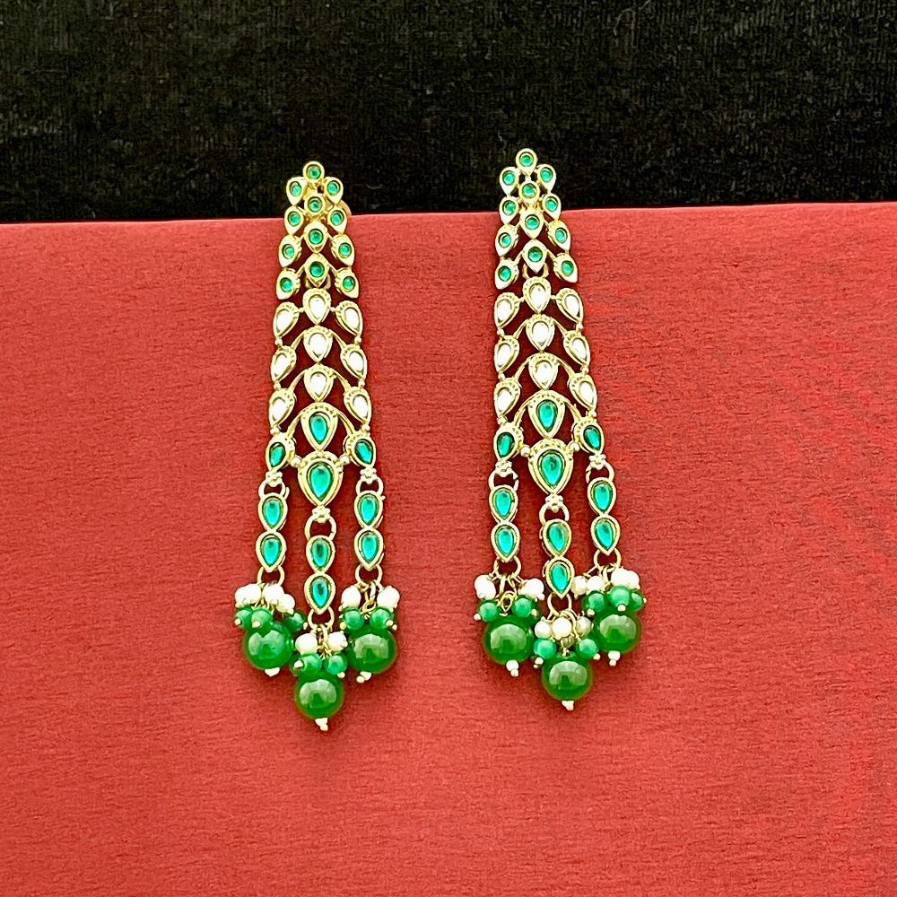 Indo-Western Kundan Beaded Long Dangler Earrings, Green
