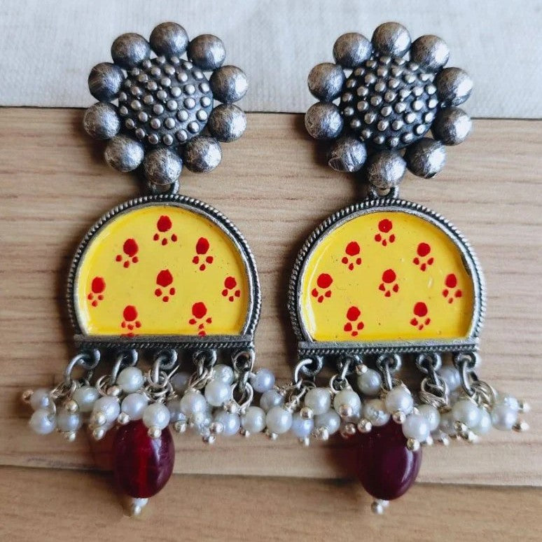 Silver-Plated Meenakari Art Beaded Dangler Earrings
