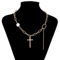 Jesus Crucifix Necklace, Cross Pendant Necklace, Shell Pearl Chain Necklace