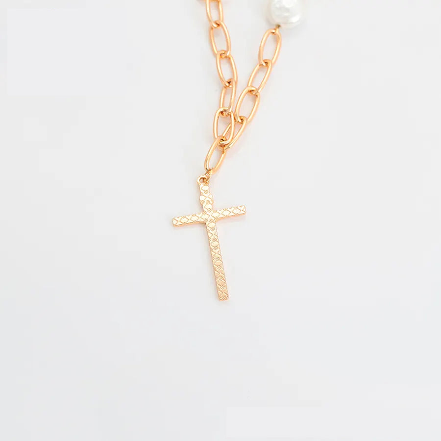 Jesus Crucifix Necklace, Cross Pendant Necklace, Shell Pearl Chain Necklace