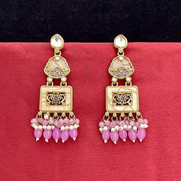 Light Purple Beaded Kundan Embellished Dangler Earrings