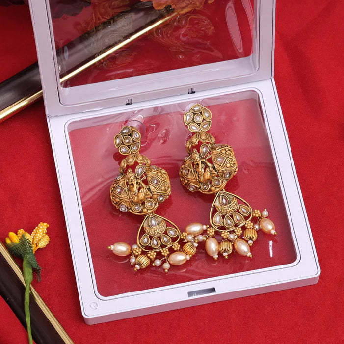 Lord Krishna Earrings, Matte Gold-plated Stone Studded Rajwadi Earrings For Women (MJPM1025)
