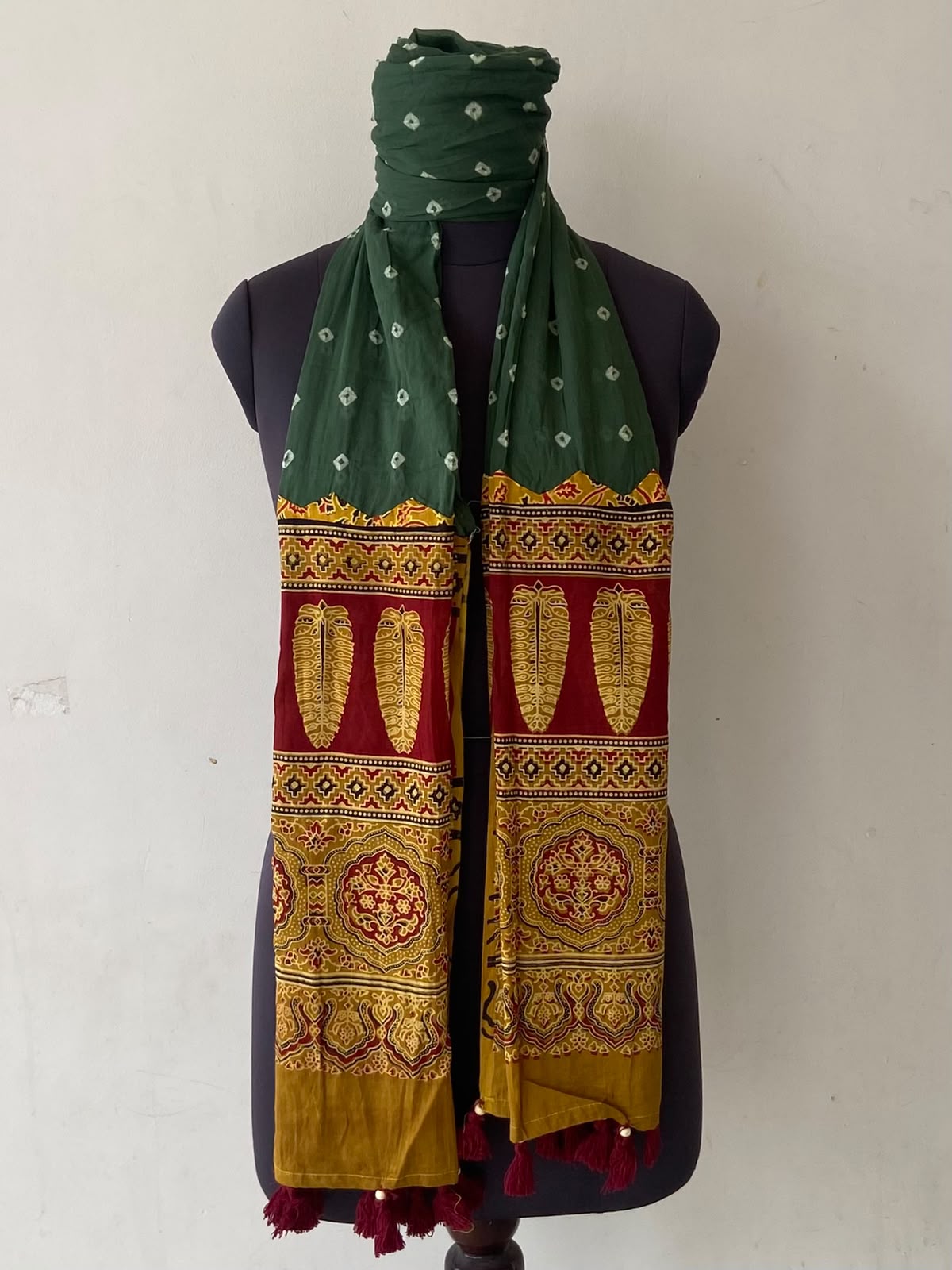 Masakali Ajrakh Block Printed Bandhani Cotton Dupatta