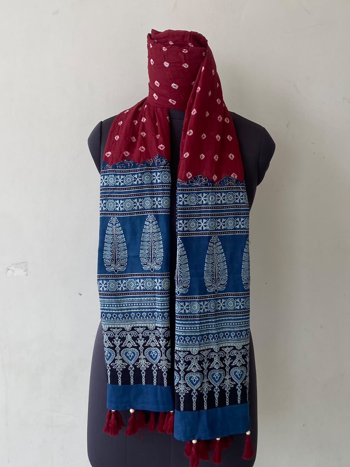 Masakali Ajrakh Printed Cotton Bandhani Dupatta