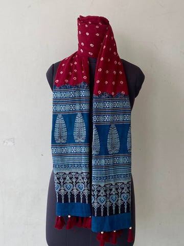 Masakali Ajrakh Printed Cotton Bandhani Dupatta