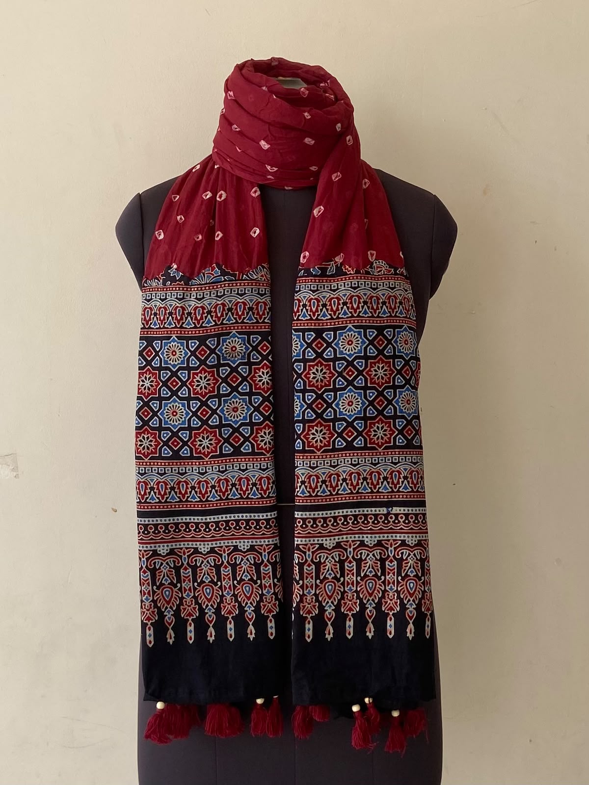 Masakali Ajrakh & Bandhani Handcrafted Cotton Dupatta