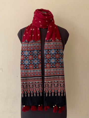 Masakali Ajrakh & Bandhani Handcrafted Cotton Dupatta