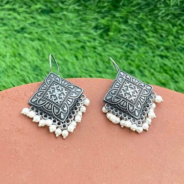 Masakali Beads-Studded Silver-Toned Drop Earrings