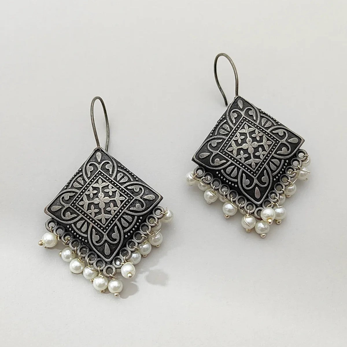 Masakali Beads-Studded Silver-Toned Drop Earrings