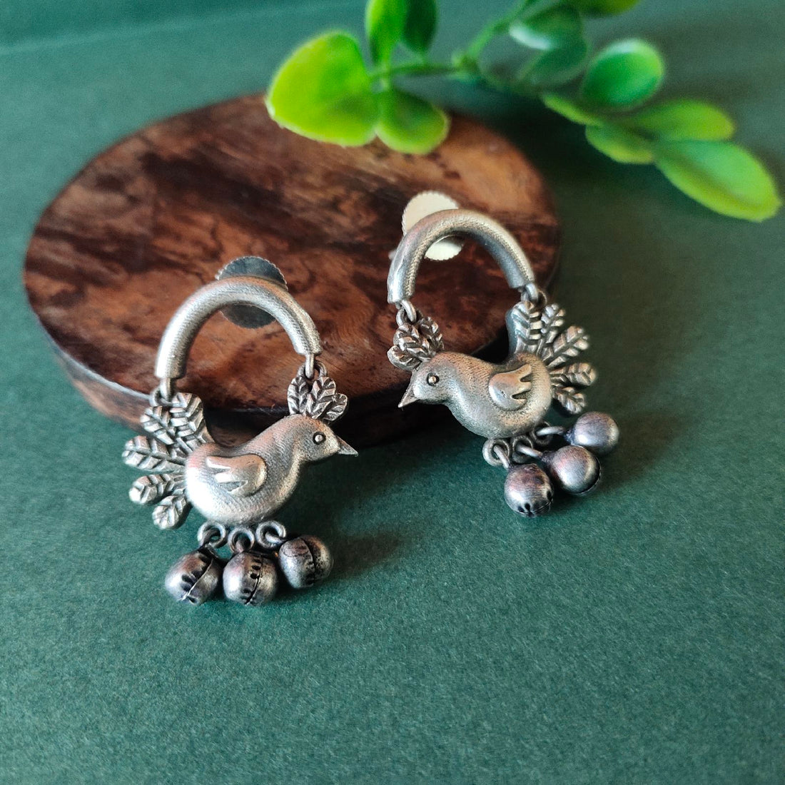 Masakali Bird Earrings, Silver-plated Dangler Earrings With Ghungroos