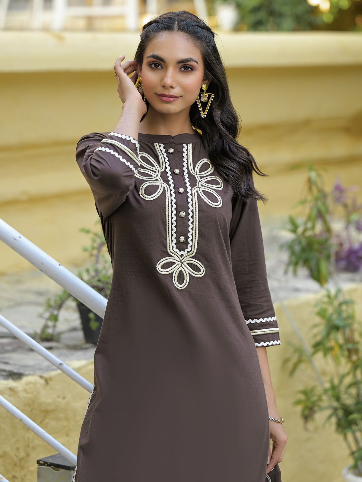 Masakali Dark Grey Cotton Kurta Set With Palazzo & Dupatta