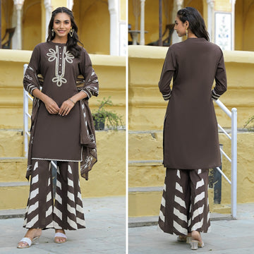 Masakali Dark Grey Cotton Kurta Set With Palazzo & Dupatta