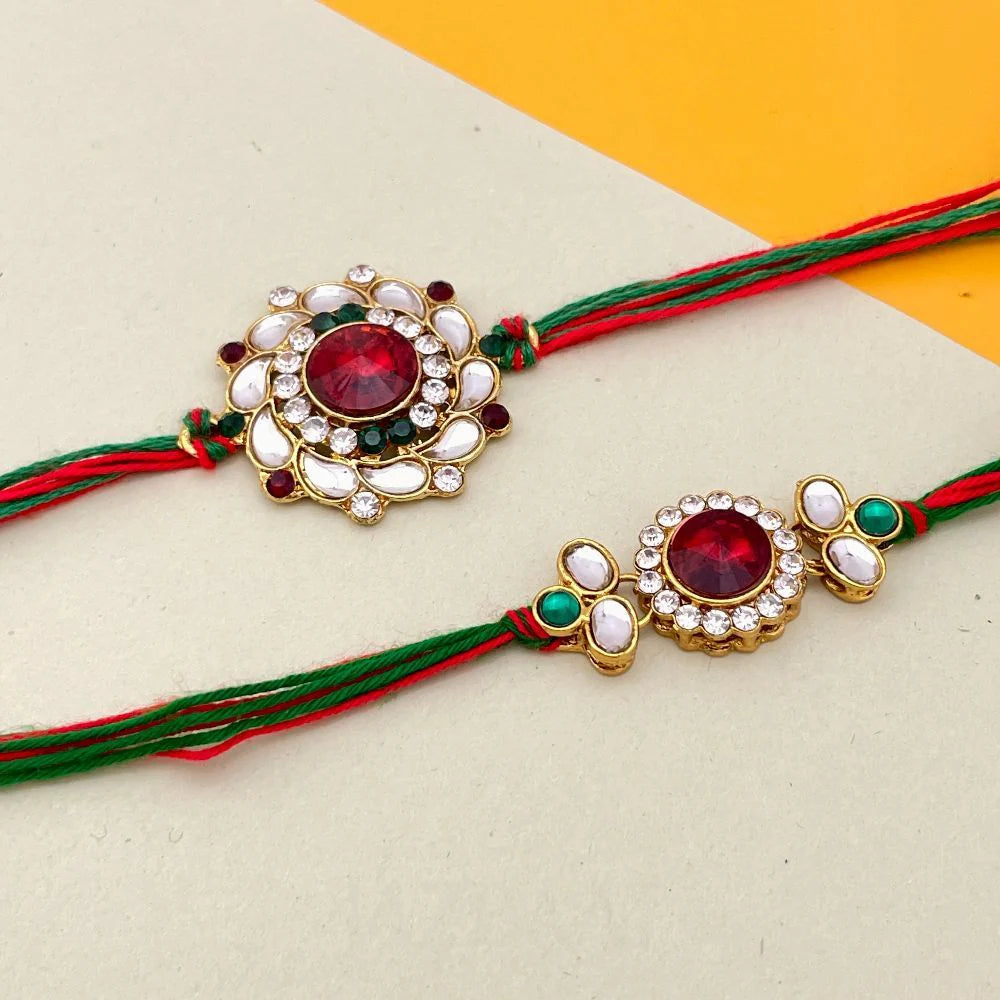 Masakali Designer Kundan Bhaiya Bhabhi Rakhi Set