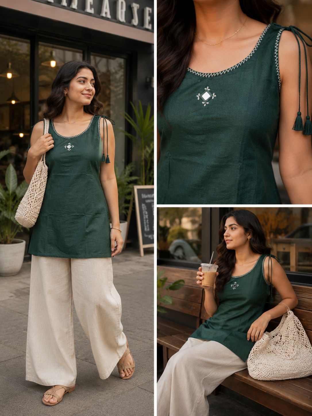 Masakali Dhabu Cotton Tunic (Bottle Green)