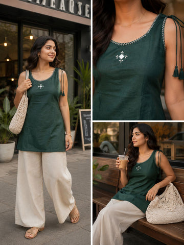 Masakali Dhabu Cotton Tunic (Bottle Green)