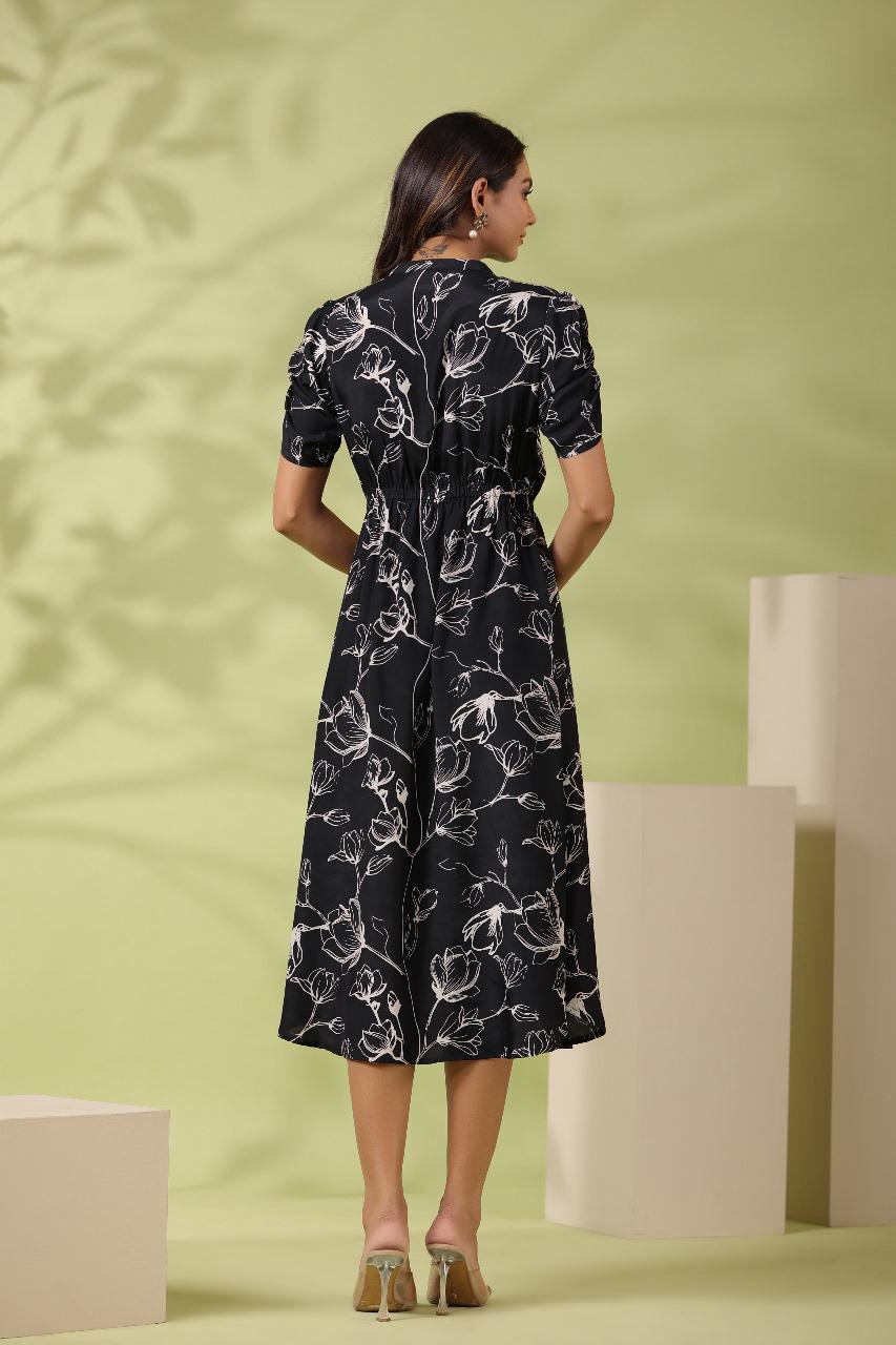 Masakali Dress, Russian Silk, Floral Print Dress, Black