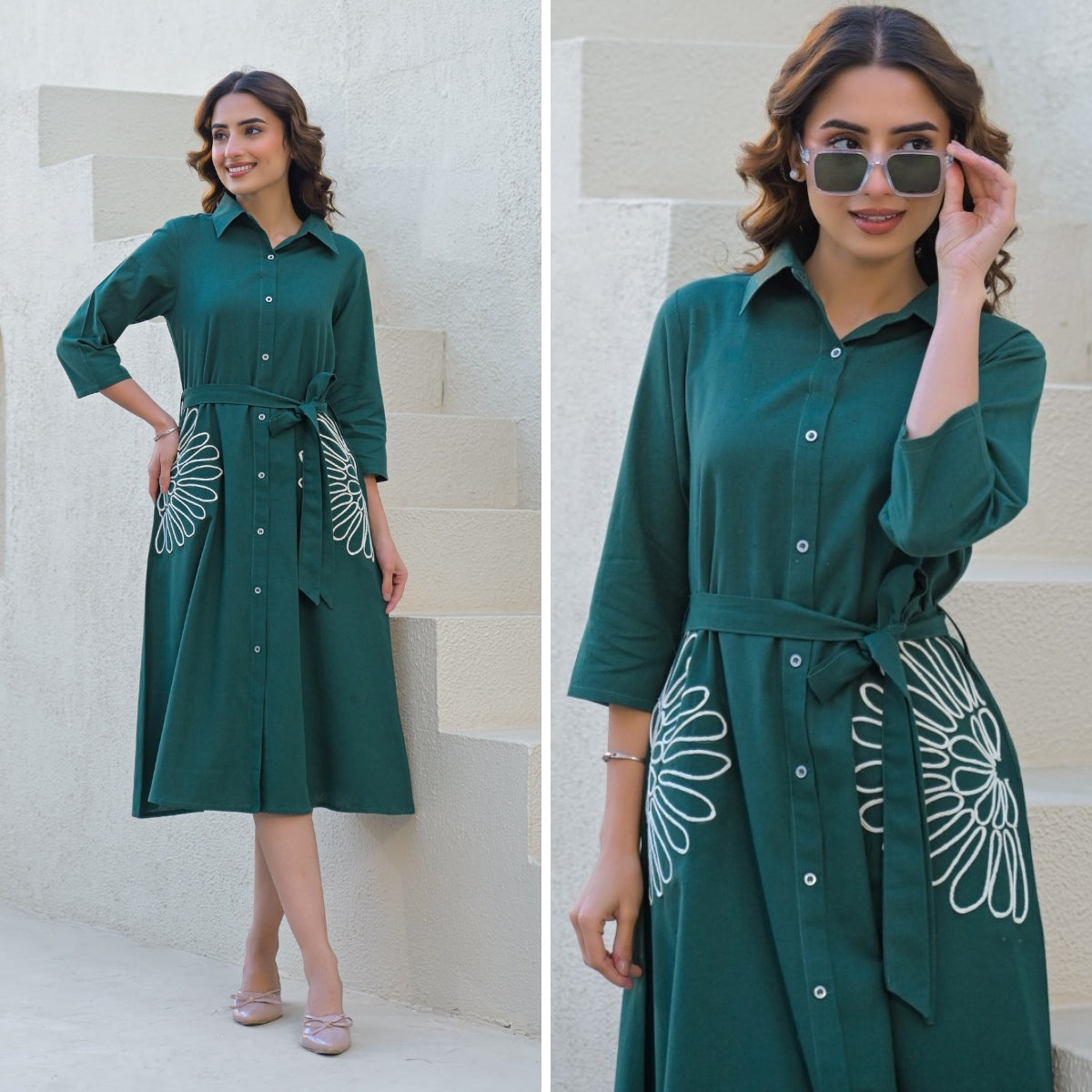 Masakali Floral Embroidered A-Line Midi Dress