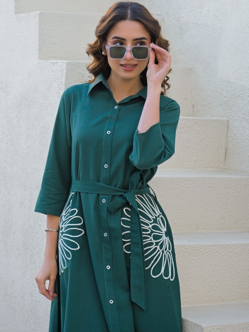 Masakali Floral Embroidered A-Line Midi Dress