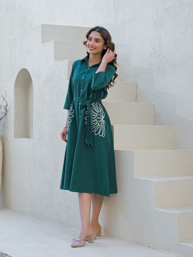 Masakali Floral Embroidered A-Line Midi Dress
