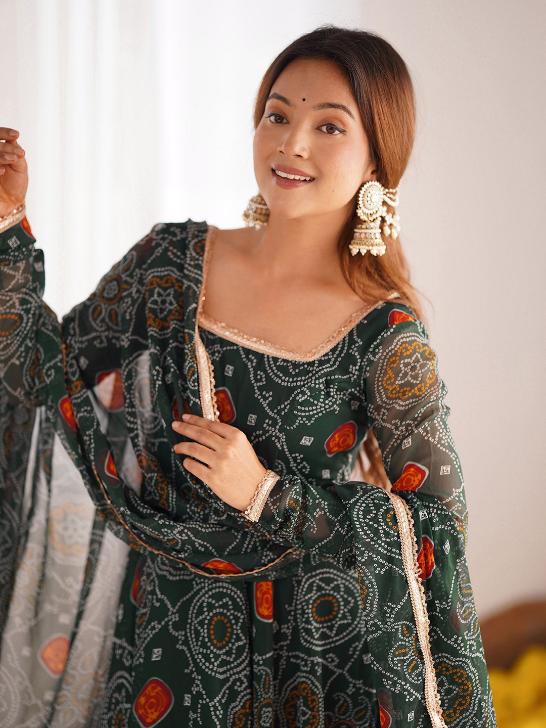 Masakali Georgette Floral Printed Anarkali Kurta With Trousers & Dupatta