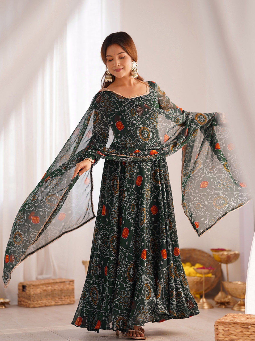 Masakali Georgette Floral Printed Anarkali Kurta With Trousers & Dupatta