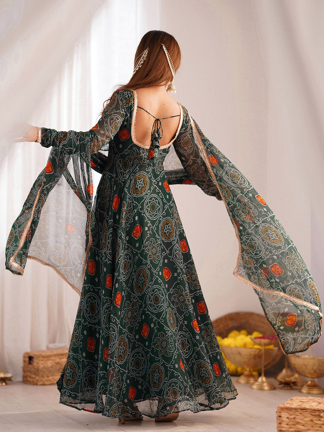 Masakali Georgette Floral Printed Anarkali Kurta With Trousers & Dupatta