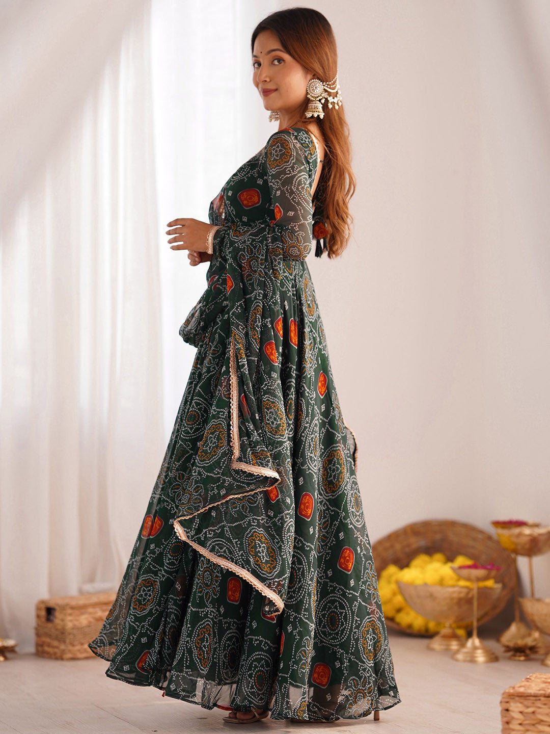 Masakali Georgette Floral Printed Anarkali Kurta With Trousers & Dupatta