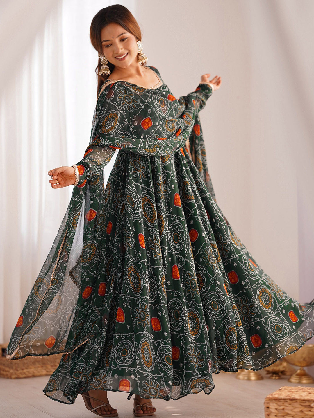 Masakali Georgette Floral Printed Anarkali Kurta With Trousers & Dupatta