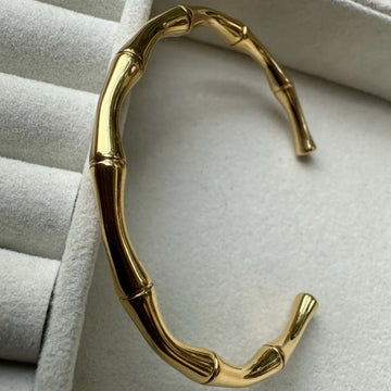 Gold-Plated Bamboo Design Slip-On Cuff Bracelet