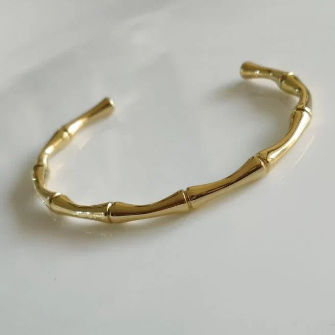 Gold-Plated Bamboo Design Slip-On Cuff Bracelet