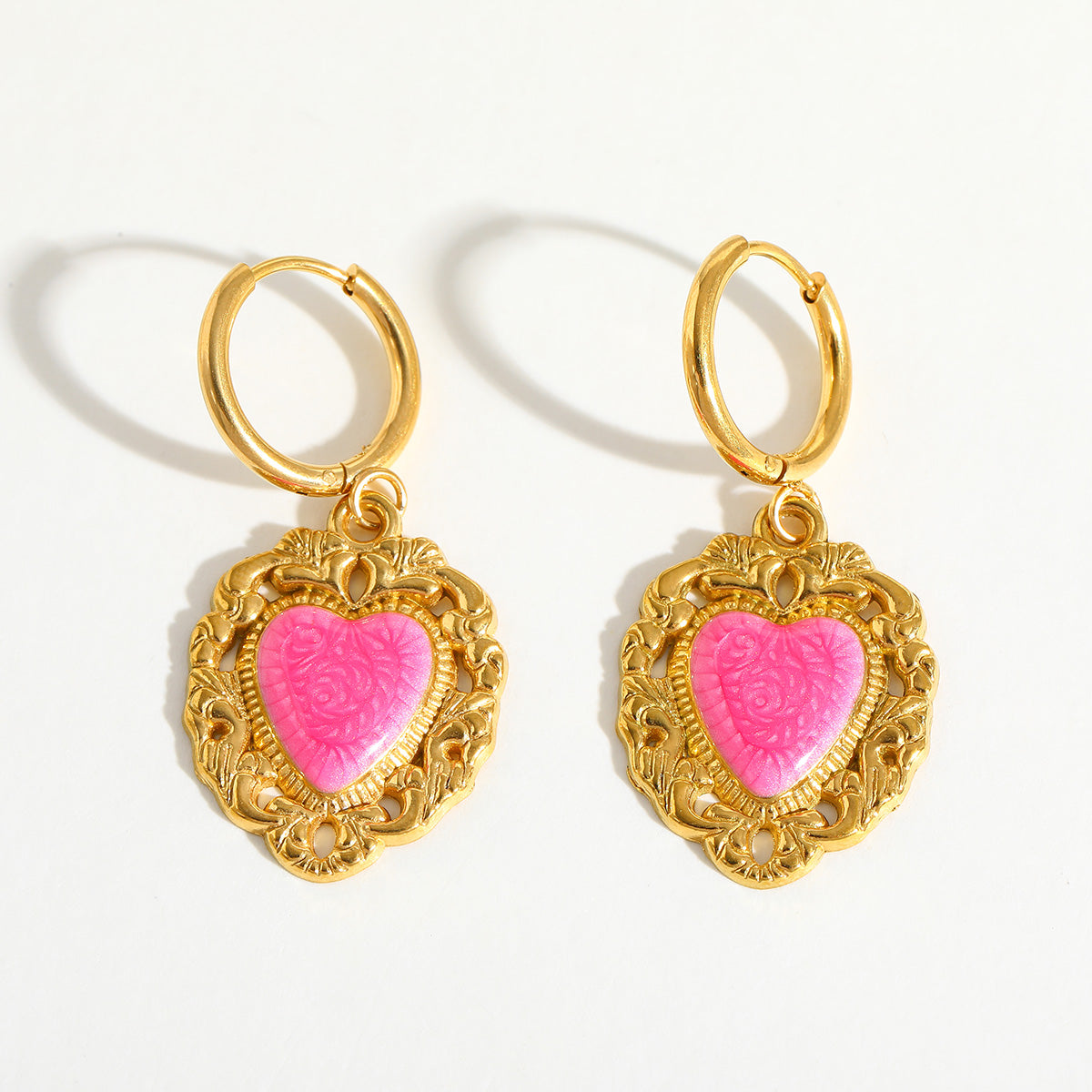 Masakali Gold-Plated Heart Shaped Rose Enamel Romantic Statement Earrings