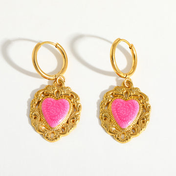 Masakali Gold-Plated Heart Shaped Rose Enamel Romantic Statement Earrings