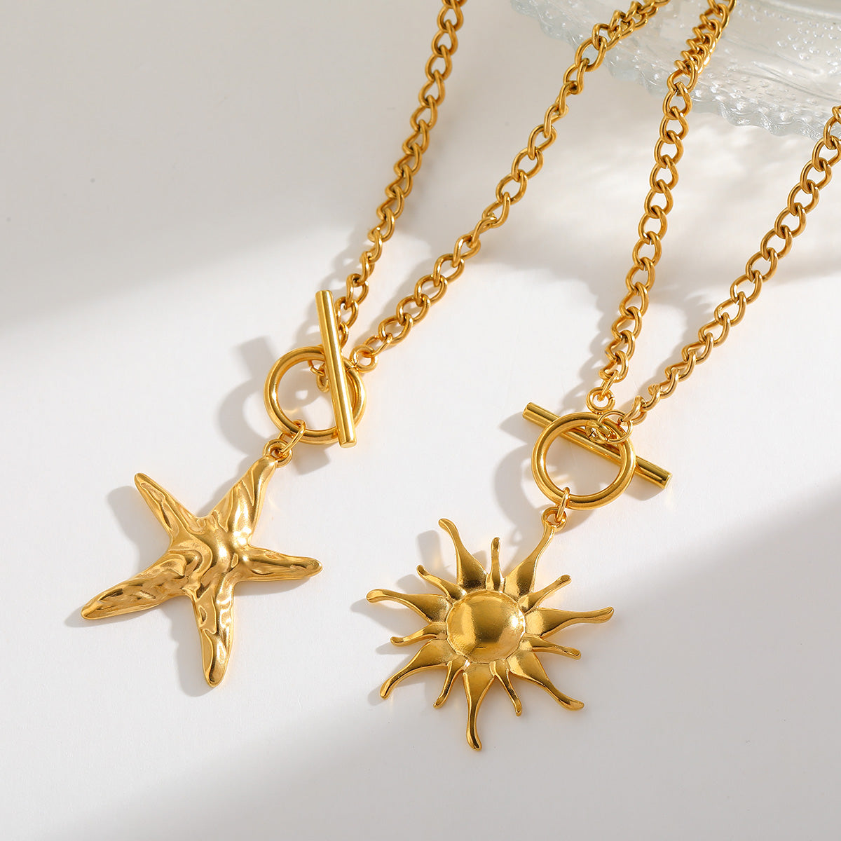 Masakali Gold-Plated Sea Star & Glowing Sun Pendant Necklaces (2-Pack)