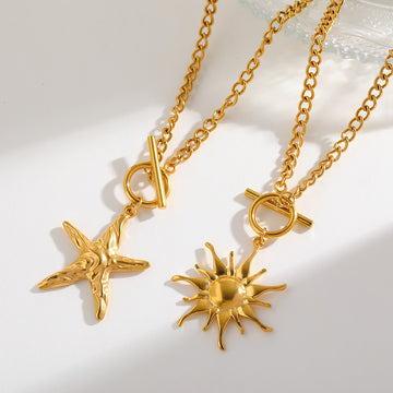 Masakali Gold-Plated Sea Star & Glowing Sun Pendant Necklaces (2-Pack)