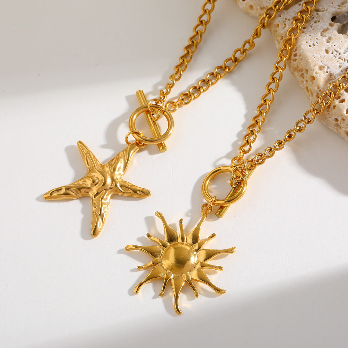 Masakali Gold-Plated Sea Star & Glowing Sun Pendant Necklaces (2-Pack)