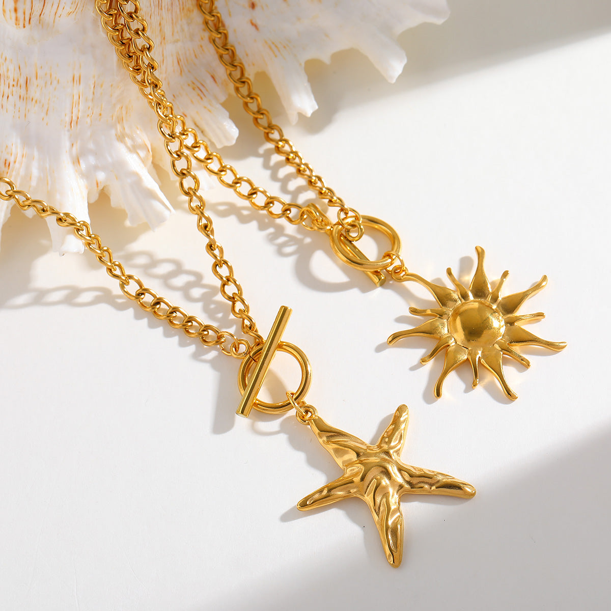 Masakali Gold-Plated Sea Star & Glowing Sun Pendant Necklaces (2-Pack)
