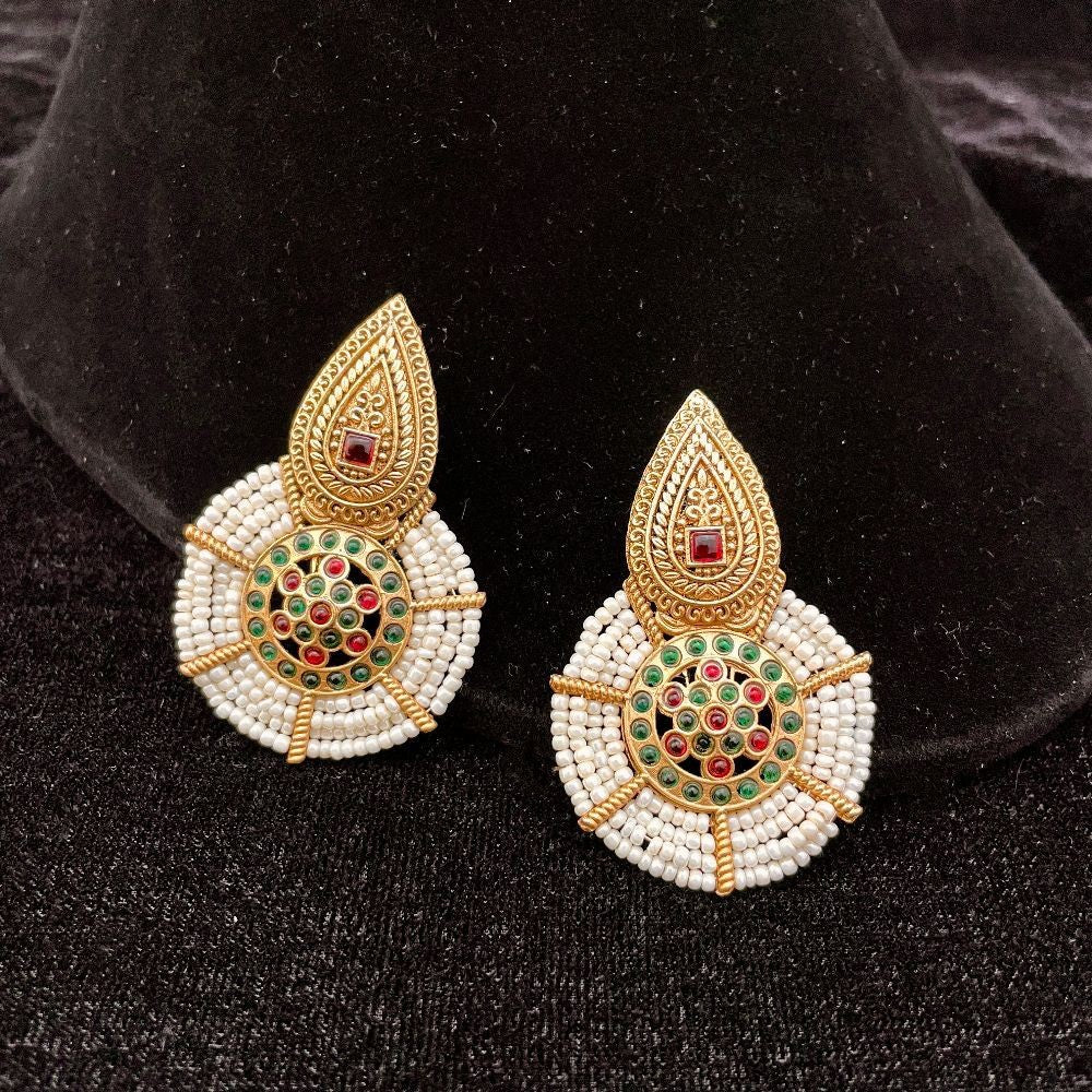 Masakali Gold-Toned Traditional Beaded Drop Earrings
