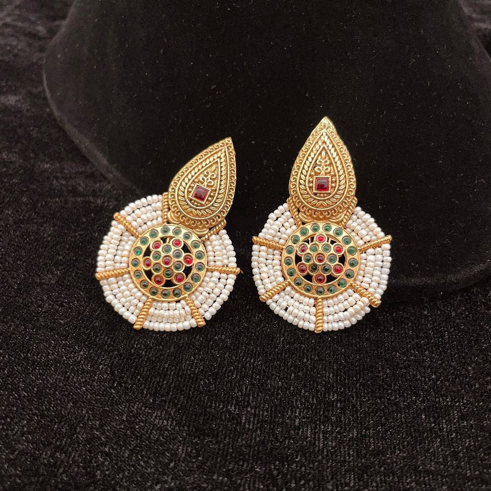 Masakali Gold-Toned Traditional Beaded Drop Earrings