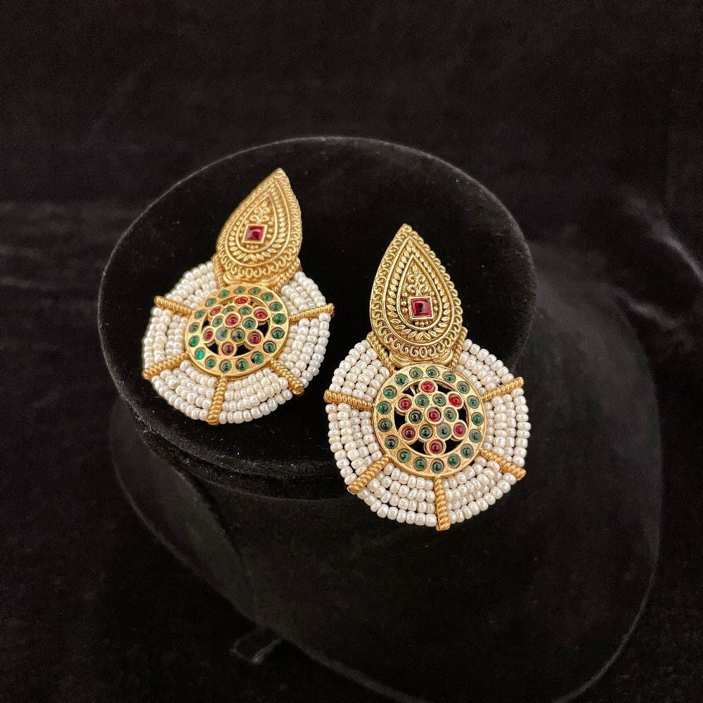 Masakali Gold-Toned Traditional Beaded Drop Earrings