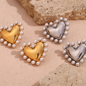 Masakali Gold & Silver-Plated Heart-Shaped Pearl-Embellished Stud Earrings (Set Of 2)